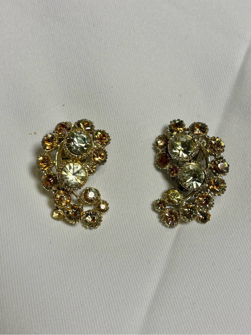 Signed vintage BSK Gold Crystal Clip-On Earrings